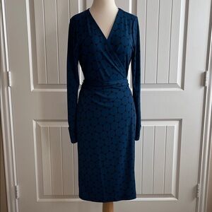 Ann Taylor Navy Geometric Long Sleeve Dress